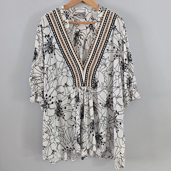 Anthropologie Bl^nk London Stephanie Short-Sleeve Floral Top Size 3X - Picture 3 of 7